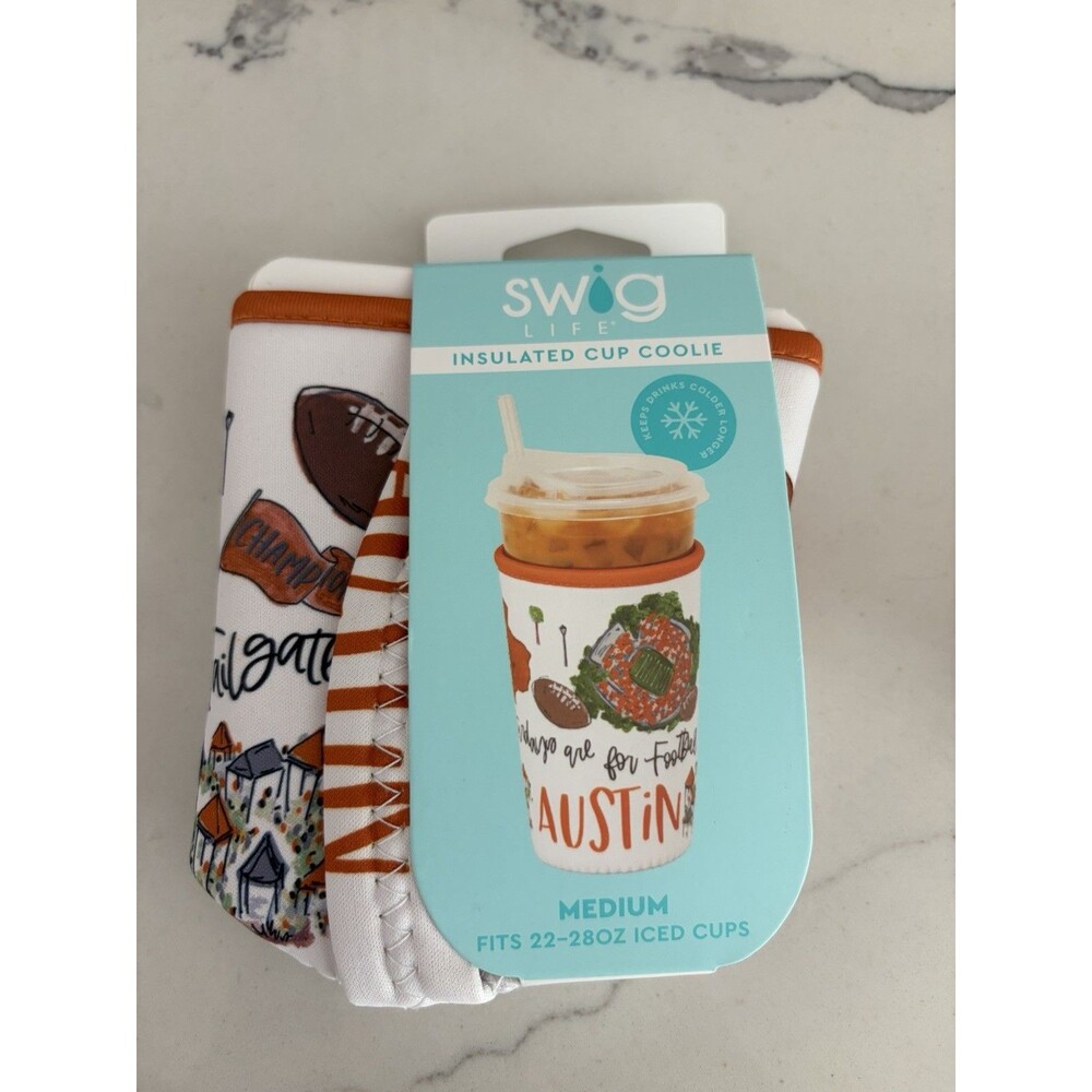 New Swig Life Insulated Medium Cup Coolie Sugar Austin Edition Iced 22-28oz